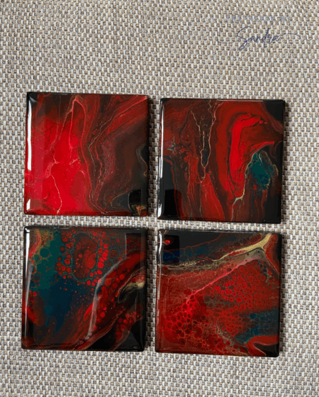 Handmade Coasters Set of 4 – Abstract Acrylic Pour, Drinks Coasters