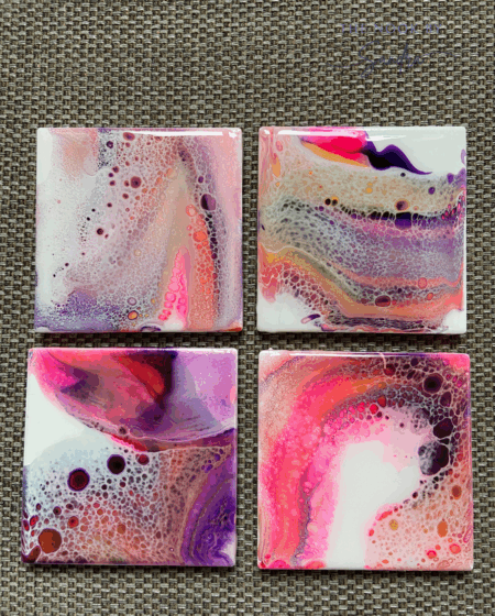 Pink, Lilac & White – Set of 4 Square Coasters