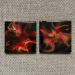 Red & Orange on Black – Set of 2 Square Coasters