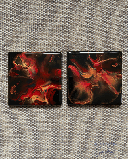 Red & Orange on Black – Set of 2 Square Coasters