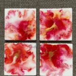 Sunset Petals Handmade Abstract Acrylic Pour Drinks Coasters Set of 4