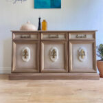 Vintage Oak & Mahogany Sideboard – Hand-Painted in Alabaster & Clay