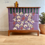 Upcycled Stag Minstrel Chest – Hand Painted in Deep Purple with Botanical Detail