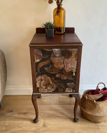 Restored and Decoupaged Bedside Cabinet – Lamp Table – Small Drinks Cabinet