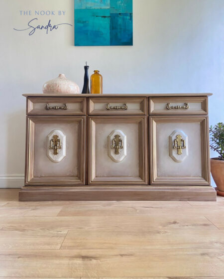Vintage Oak & Mahogany Sideboard – Hand-Painted in Alabaster & Clay