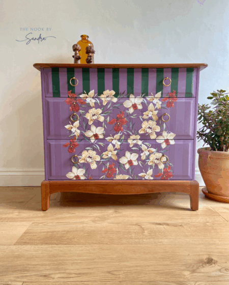 Upcycled Stag Minstrel Chest – Hand Painted in Deep Purple with Botanical Detail